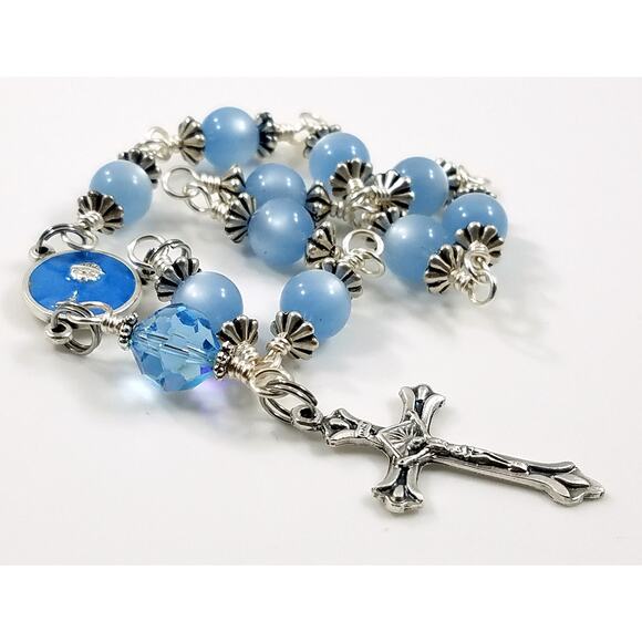 Holy Communion Chalice Blue Rosary, One Decade Rosary, Unbreakable Wire Wrapped - Picture 2 of 10